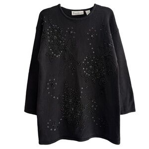 Vintage Trimmings Black Floral Beaded Knit Sweater Size S Dark Cottagecore 90s